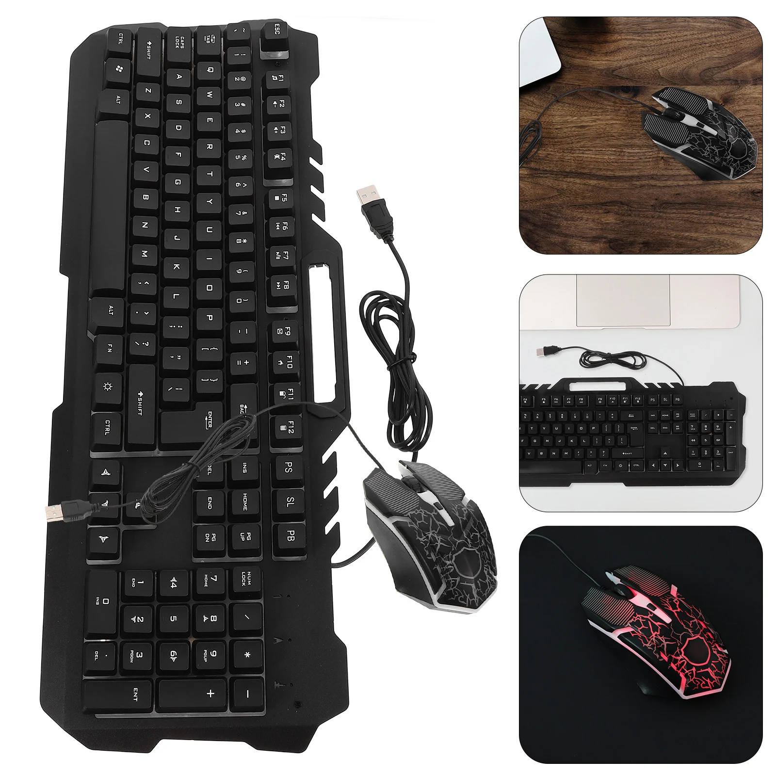 

1 комплект, 1 комплект, проводная механическая клавиатура с RGB-подсветкой, комбинированная USB-клавиатура для игр, удобный эргономичный набор мышей, черный