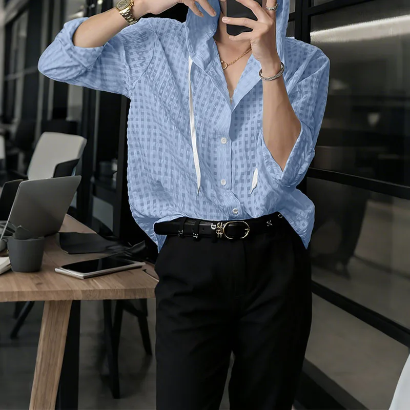 

INCERUN Мужская рубашка с капюшоном и длинным рукавом, прозрачная клетчатая повседневная мужская одежда, свободная уличная одежда, модные мужские топы 2025 года