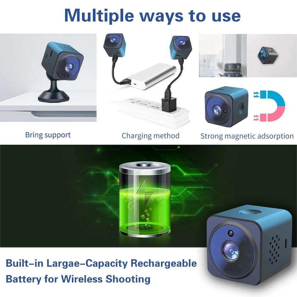 AS02 Mini cámara nocturna soporte ajustable instalación Simple monitoreo gran angular detección móvil deportes al aire libre