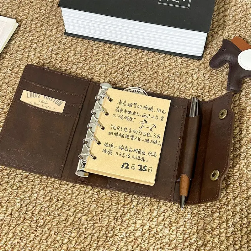 

M5 Brown Notebook Handbook Retro Brown Multi Functional Student Schedule Travel Loose-leaf Diary Portable Journal Notebook