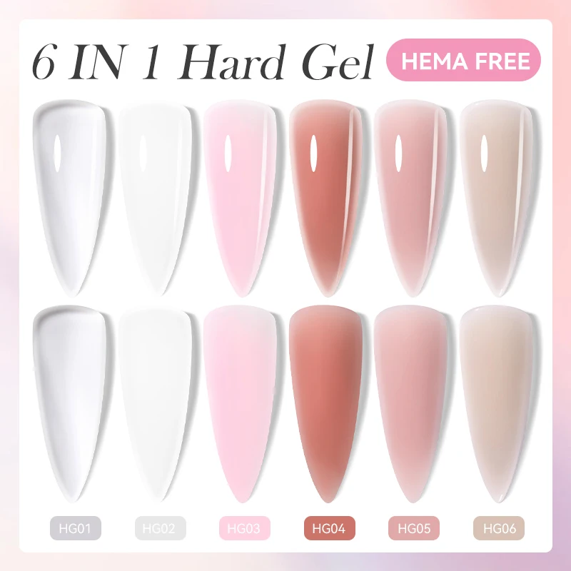 LILYCUTE 6 IN 1 Hard Gel Nail Extension Gel Polish Clear Nude Soak Off Self Leveling Reinforcement Construction Gel HEMA FREE