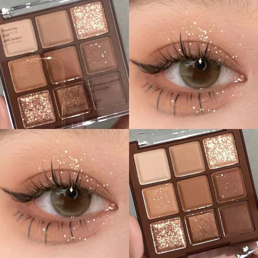 9 Colors Glitter Eyeshadow Palette Pearlescent Matte Earth Color Acrylic Eye Shadows Palette Waterproof Korean Makeup Cosmetics