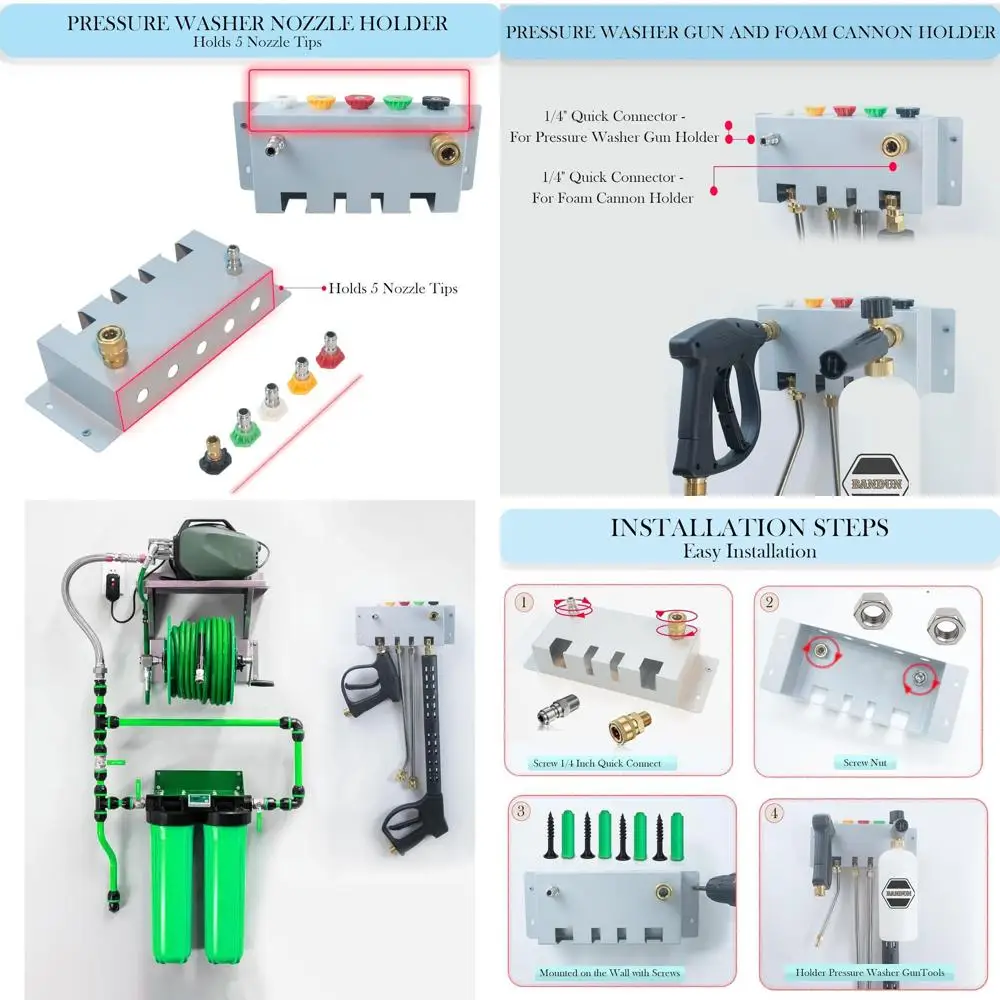 

Pressure Washer Gun & Wand Holder - Foam Cannon & Nozzle Tip Holder for Car Pressure Washer Kit Storage Rack Wall Mount (Fit 1/4