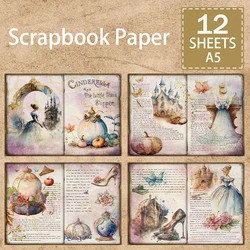 12 Sheets A5 Size Retro Fairy Tale Glass Slipper Cinderella Background Vintage Grunge Journal Planning Scrapbooking