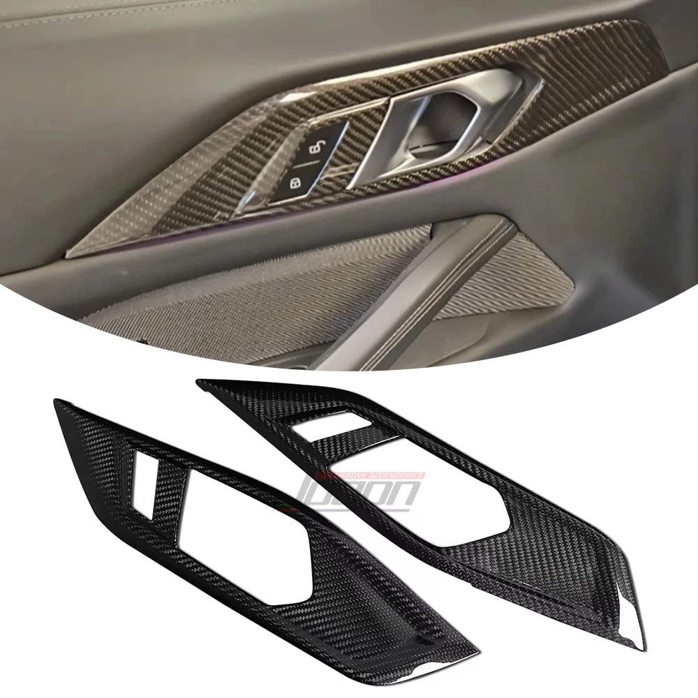 

2pcs Genuine Carbon Fiber For BMW M4 G82 G83 2021 2022 Car Inner Handle Door Lock Unlock Button Panel Cover Trim Accessories