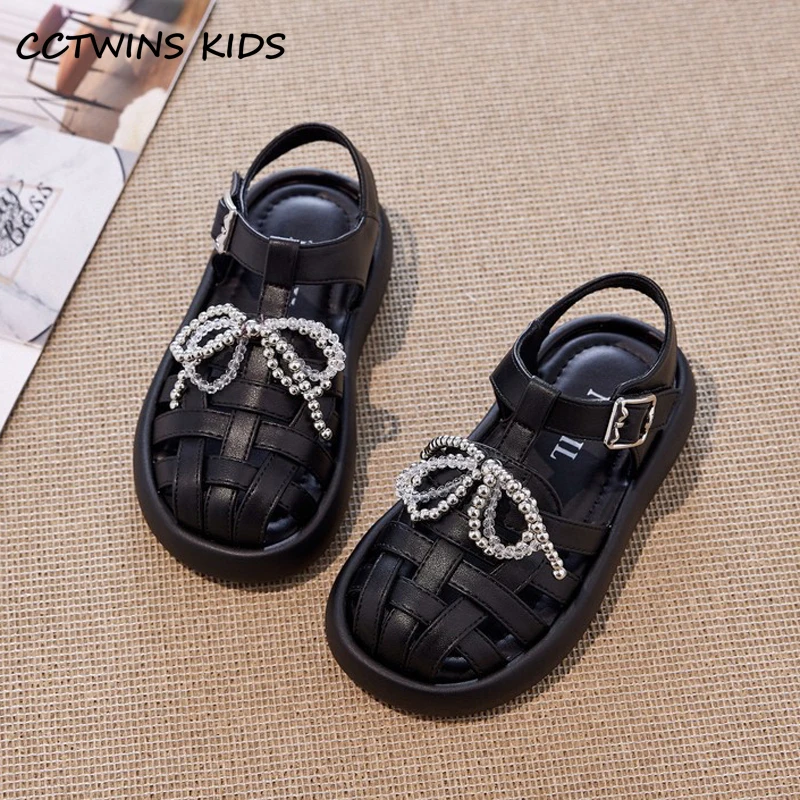 

Girls Beach Sandals Summer Kids Fashion Brand Party Dress Princess Shoes Toddler Children Flat Breathable Bow Crystals Soft Sole