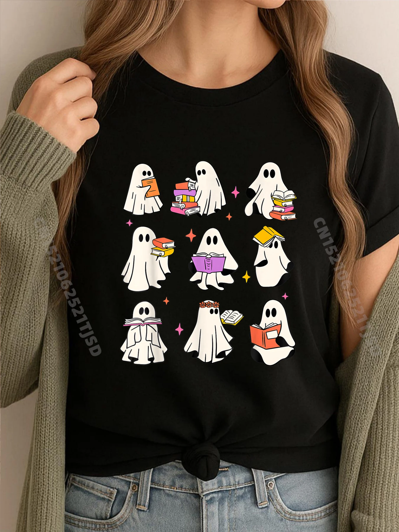 

Ретро Учитель Хэллоуин Призрак Читать больше книг Учитель 3XL Женская одежда Классическая рождественская рубашка Сумасшедшая