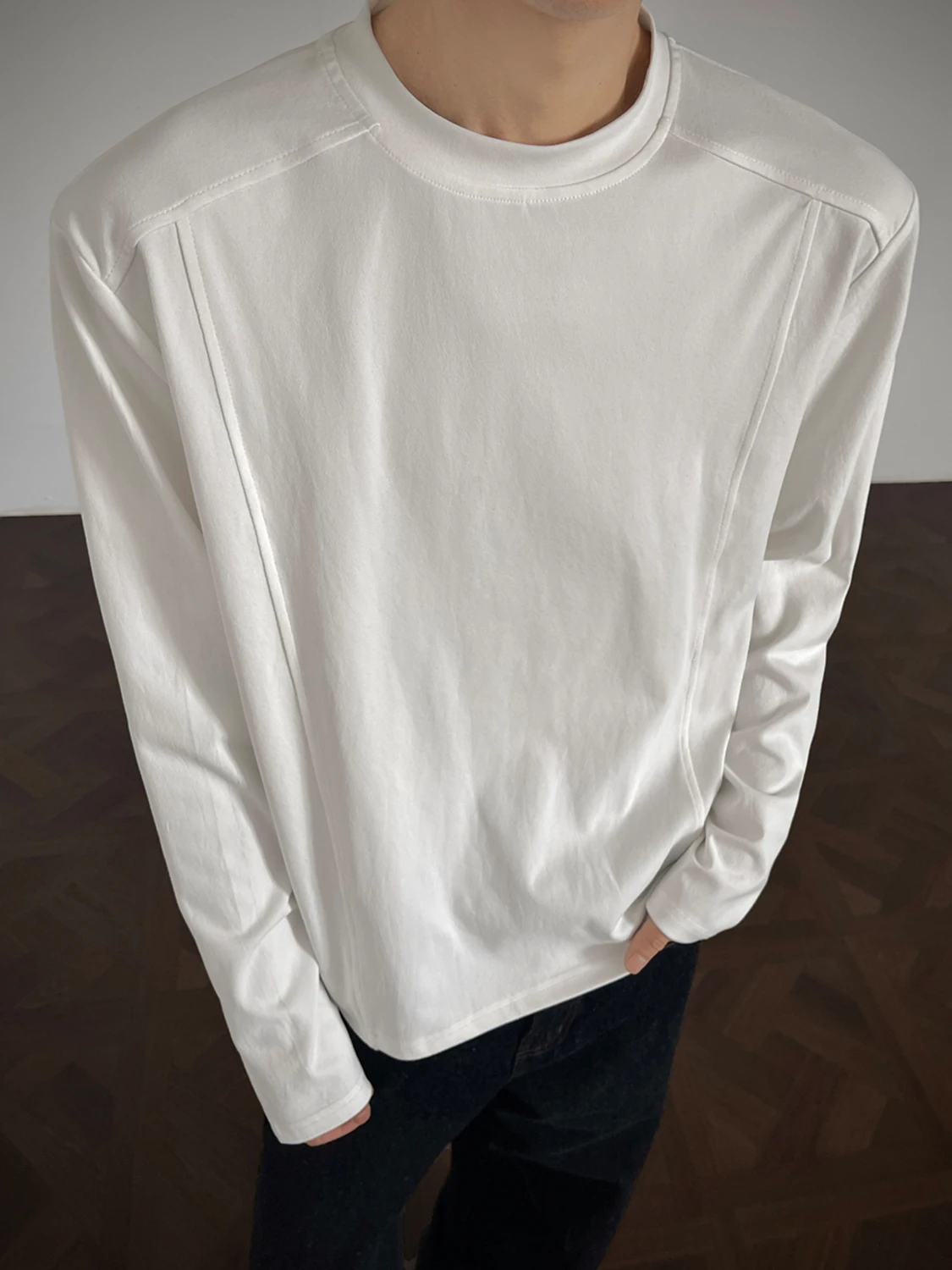 

ay Деконструированная лоскутная футболка Long Sve, мужская повседневная свободная футболка в американском стиле ретро для осенней повседневной носки