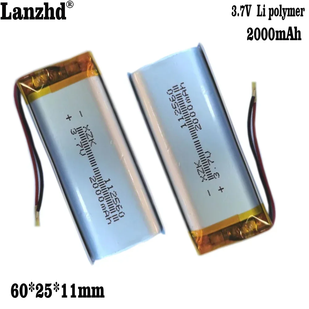 1-10pcs 3.7V 2000mAh 112560 Polymer Li Lipo Battery For E-Book Power Bank Monitor Video Player Plate MID Portable DVD Tablet PC