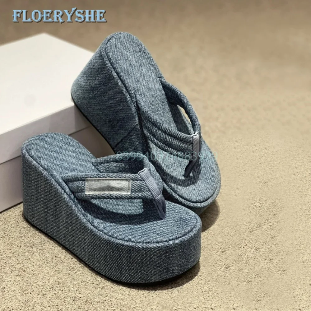 

Wedge Solid Flip Flops Solid Black Blue Platform Height Increasing Women's Slippers Summer Outside Vacation Shoes Concise