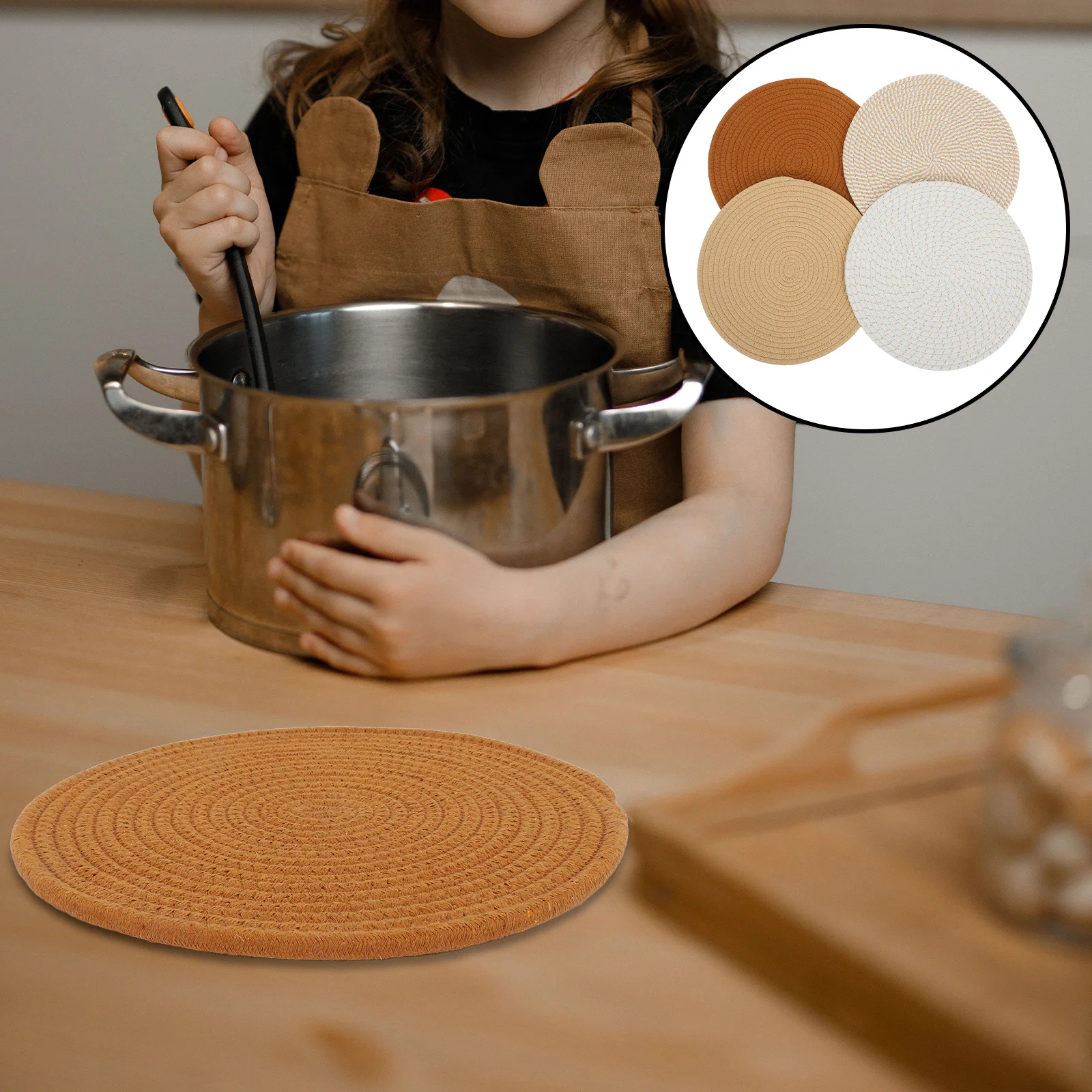 

4Pcs Hot Pads Pot Holders Heat Resistant Table Mat Modern Woven Round Placemats Kitchen Hot Mats for Dining Table Protection