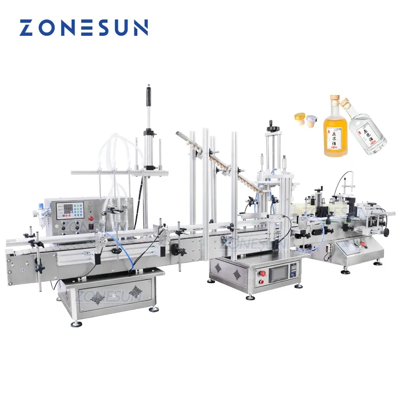 ZONESUN Small Automatic Production Line Liquid Filling Capping Labeling Machine Perfume Vial Round Bottle  Magnetic Pump