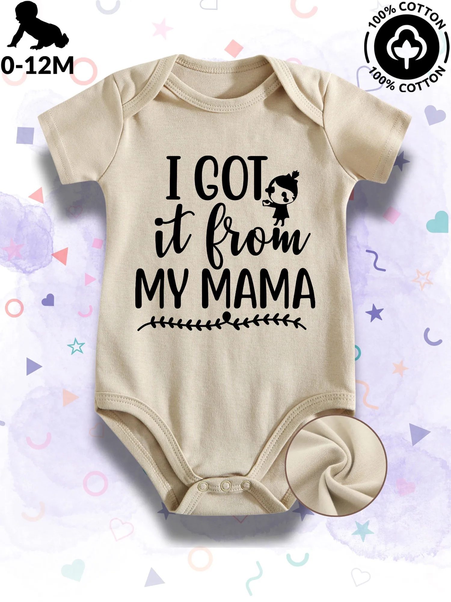 

Got It From Mama Unisex Baby Bodysuit, 100% Cotton Soft Onesie, All-Season Wear Beige Crawling Suit 190GSM