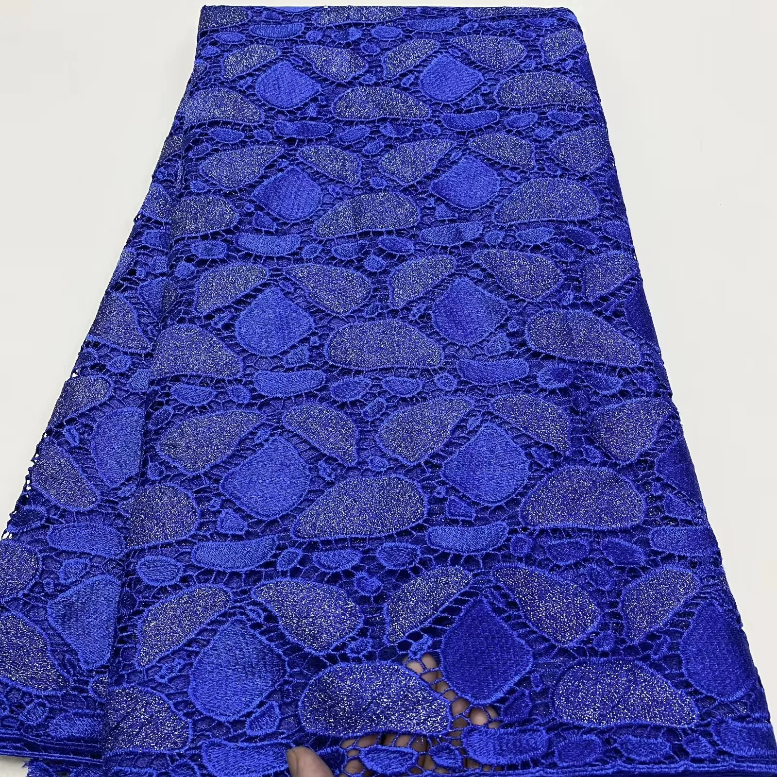 

New Blue Color Hollow Out Cord Lace Fabrics African Lace 2023 High Quality Water Soluble Nigerian Guipure Cord Lace For Wedding