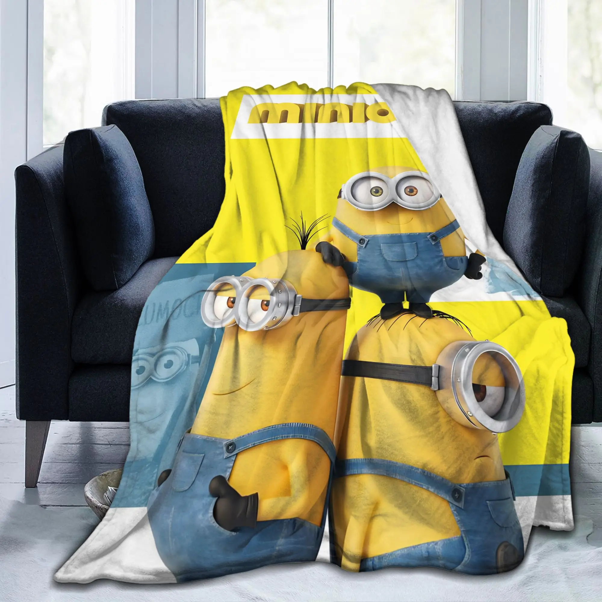 Cute Anime M-Miniones Blanket Fleece Textile Decor  Breathable Soft Throw Blanket for Sofa Travel Quilt
