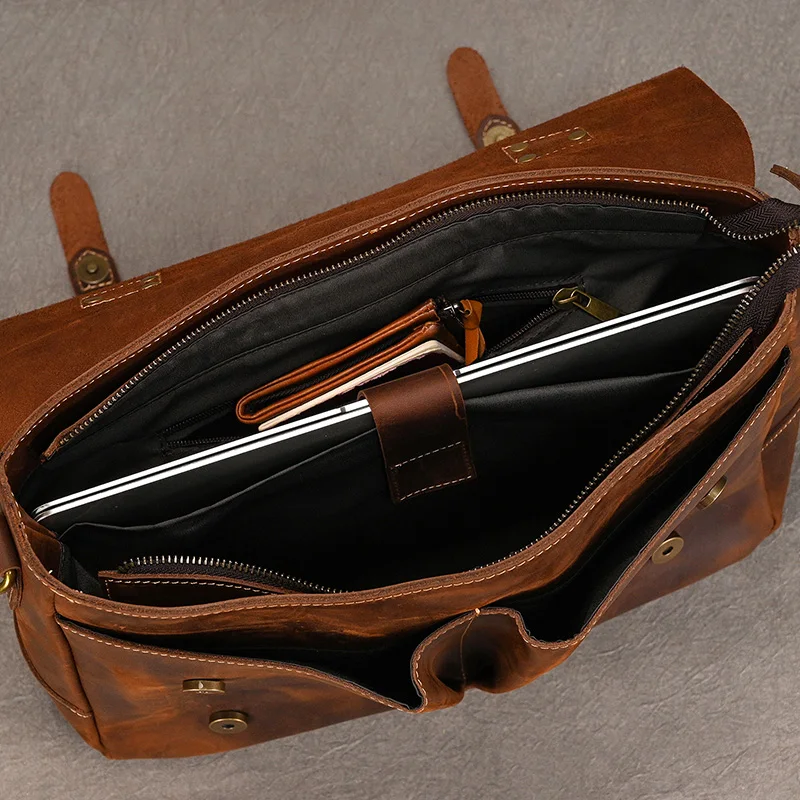 Valigetta in pelle per uomo Borsa da lavoro per laptop in vera pelle maschile con tracolla Valigetta da viaggio con manico Borsa a tracolla