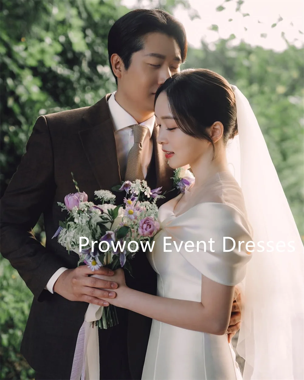 Prowow simples uma linha vestidos de casamento coreia photoshoot plissados fora do ombro arco vestidos de noiva 2025 até o chão o pescoço personalizado