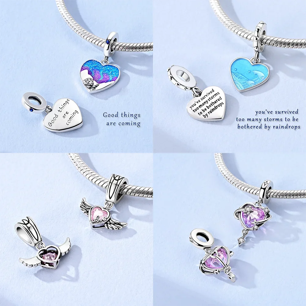 سحر الأصلي 925 الفضة على شكل قلب الملونة منطاد الهواء الساخن الخرز القوس رومانسية قلادة صالح سوار قلادة مجوهرات هدايا