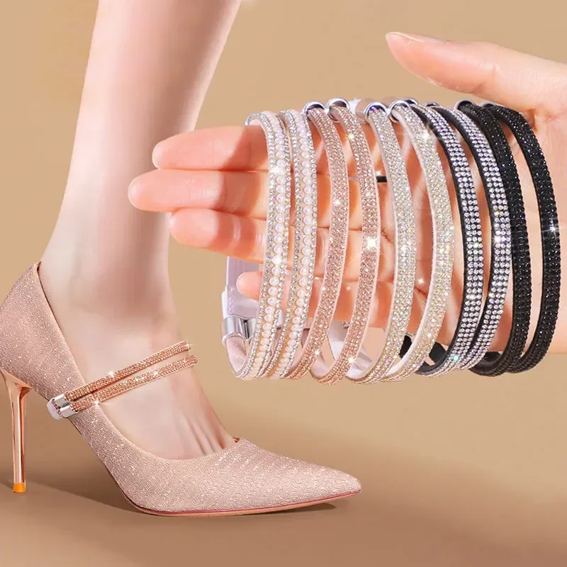 1Pair Rhinestone High Heels Shoes Band Anti-loose Women Diamond Shoelaces Anti-drop Heel Straps Belt Drill  Fixed Belts