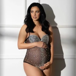 Clothes For Pregnant Women Rhinestones Pearls Stretch Spandex Luxurious Maternity Bodysuit  Jumpsuits For Photo Shoot Props