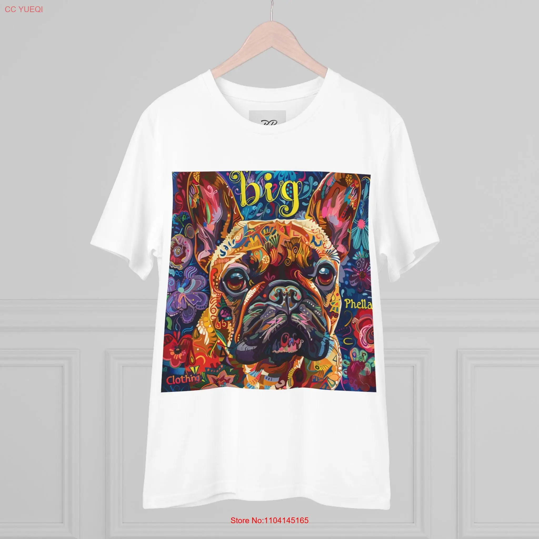 Organic Creator T shirt French Bulldog Art Boyfriend Girlfriend Bright Colors Intricate Details Pointillism Style