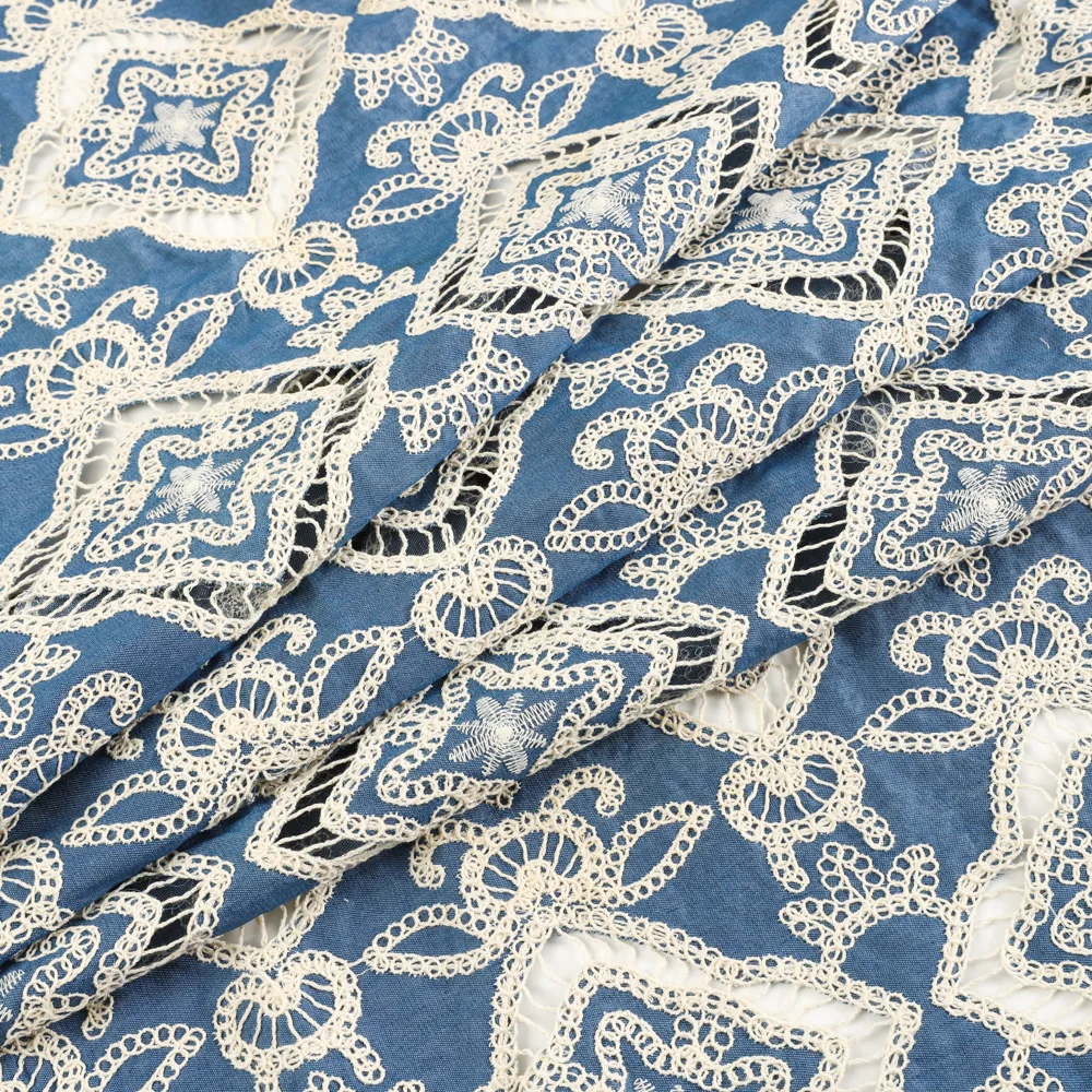 Laser Rope Embroidery Denim Embroidery Fabric For Spring Summer New Products Hollowed Out Luggage Jackets Denim Accessories