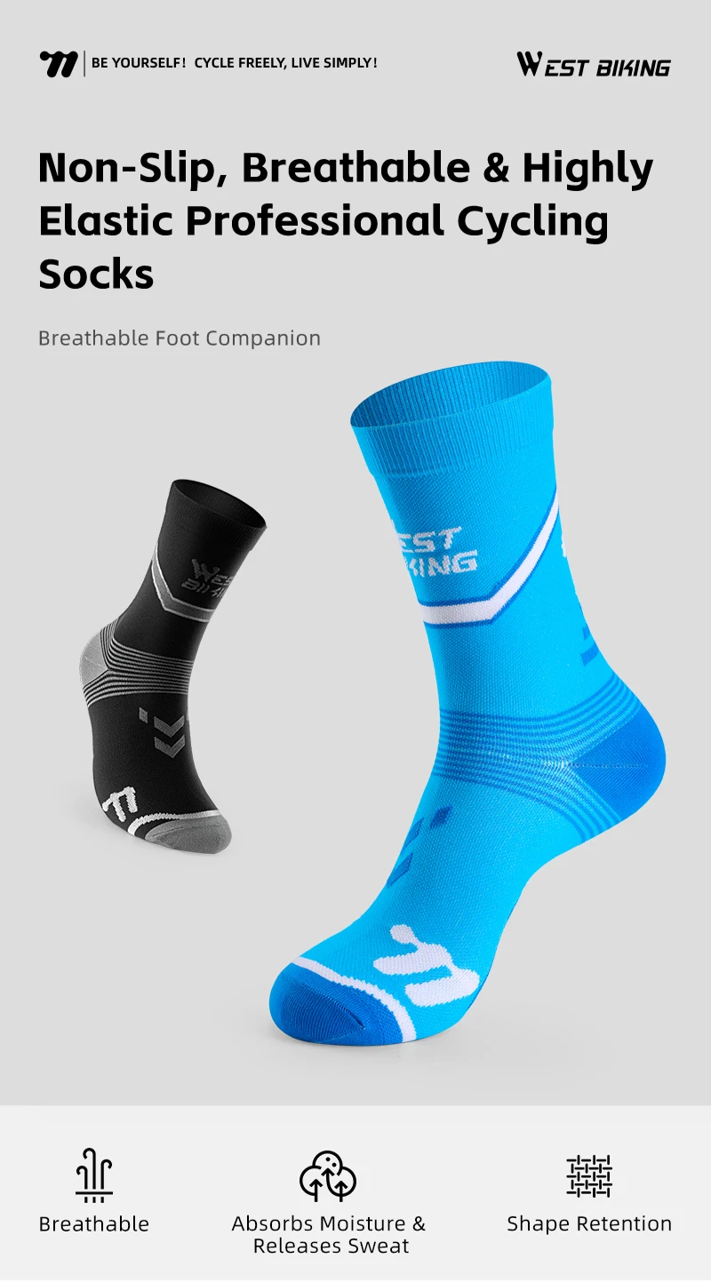 WEST BIKING Fahrradsocken für Männer und Frauen, gestreift, mit Logo, weich, dehnbar, atmungsaktiv, Sportsocken, Lauf- und Fahrradausrüstung, EU 37-44 – Detail 1