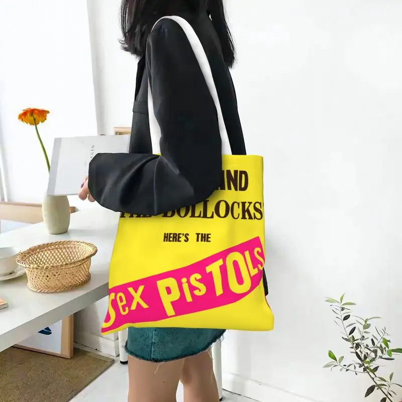 Sex Guns Boodschappen Tassen Kawaii Print Canvas Shopper Tote Schoudertassen Duurzaam Heavy Metal Rock Band Gedrukt Handtas