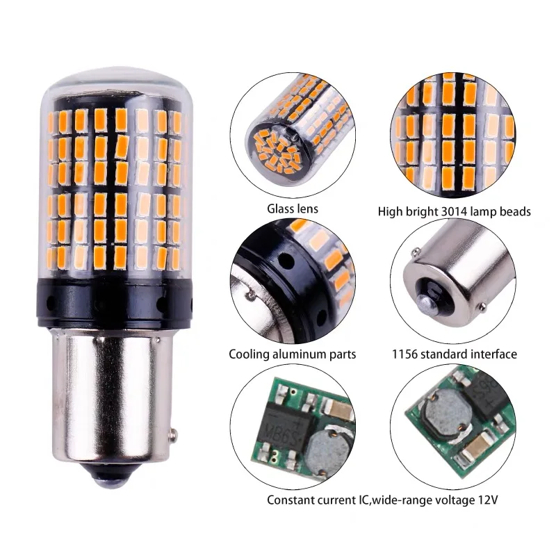 2pcs 1156 BA15S P21W BAU15S PY21W 7440 W21W P21/5W 1157 BAY15D 7443 7440 LED Bulbs 144smd CanBus Lamp Reverse Turn Signal Light