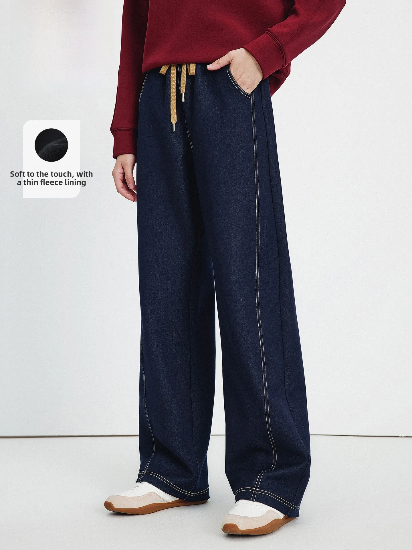 

Джинсы Navigare Fce Lined Denim для женщин, осенне-зимние, модные, широкие брюки для повседневной носки, с застежкой-молнией на талии