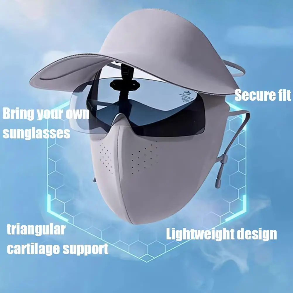 UPF 2000+ Sun Protection Face Mask Hat with Sunglasses, Cooling Breathable Visor for Outdoor Activities, Windproof Adjustable