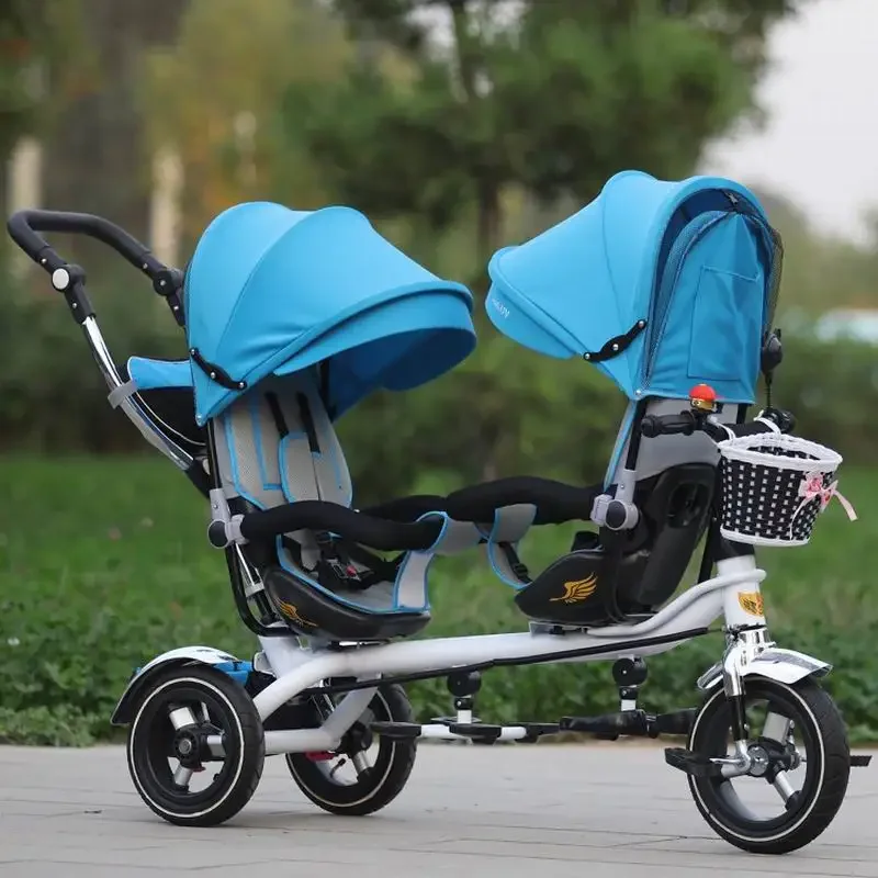 outlet child stroller good quality Twins baby tricycle bike double seat tricycle trolley baby bike for 6 month to 6 year