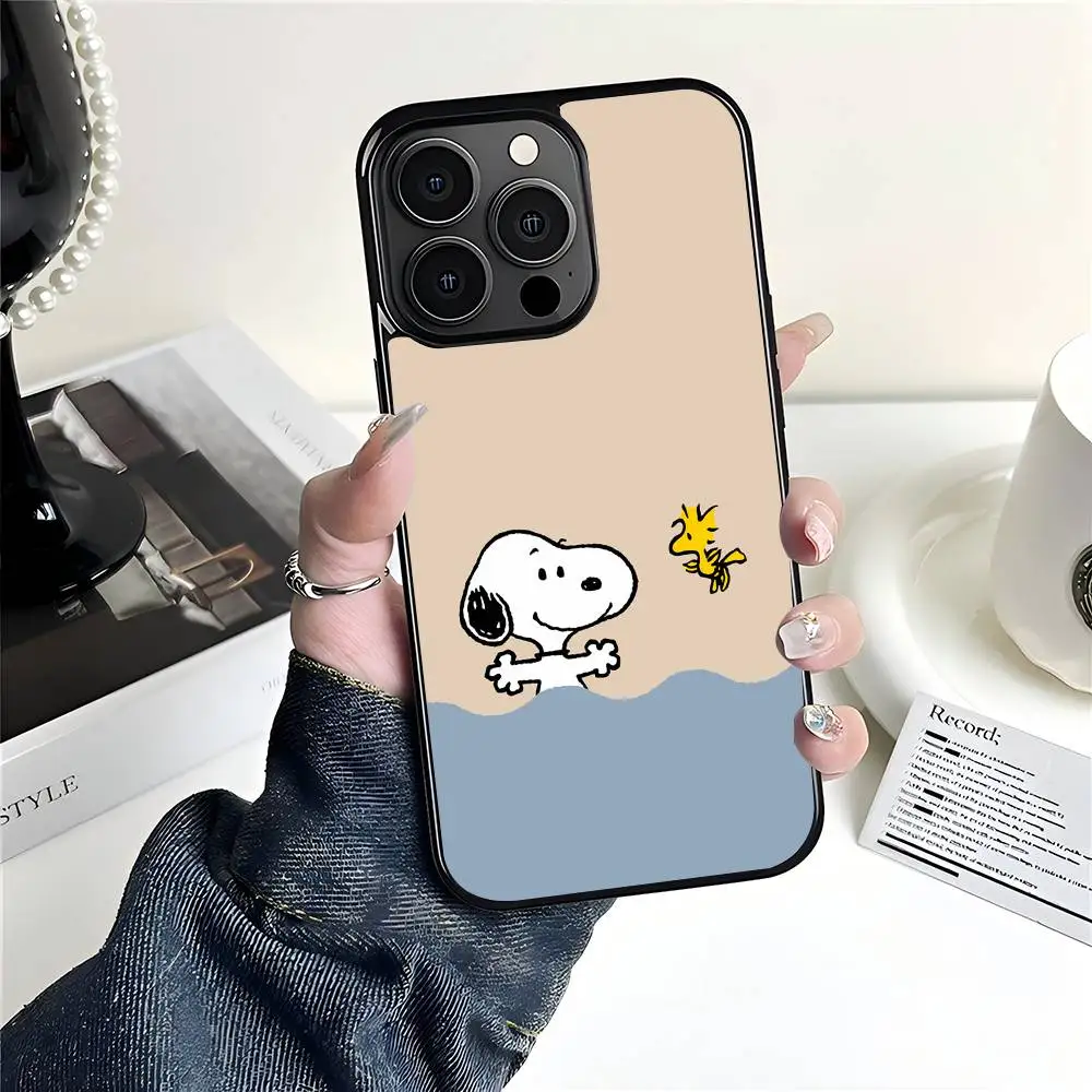 Comics S-Snoopy W-Woodstock Phone Case for IPhone 17 Air 16 15 14 Pro Max Plus 13 12 11 Black Patch PC Hard Cover
