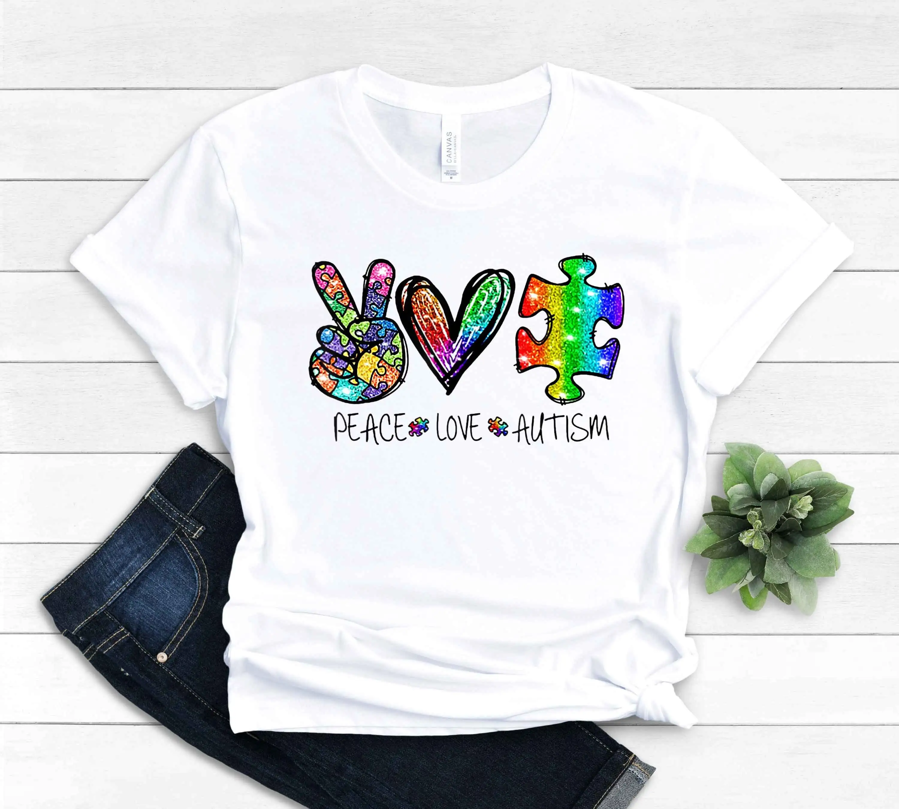 Футболка с информацией о аутизме Peace Love Wear Blue Puzzle SupporT Mom