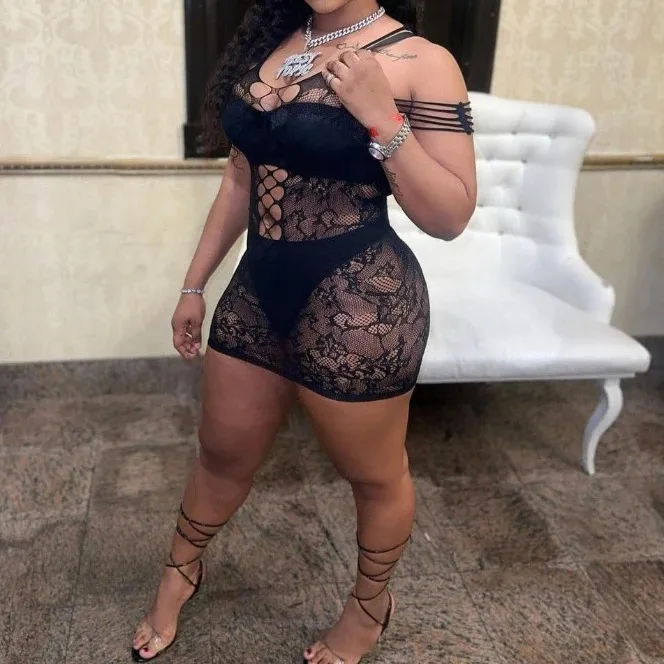 Gonna a rete alla moda Babydoll Camicia da notte Costumi di lingerie erotica Sesso vedere attraverso la gonna cava a rete Collant elasticizzati Lingerie