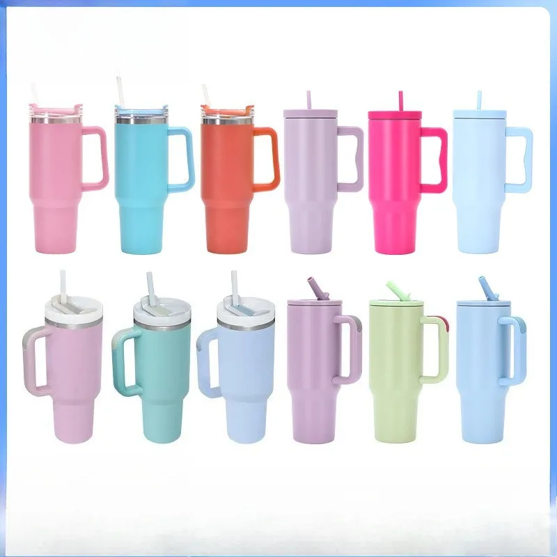 Double Wall 304 Stainless Steel Tumbler - Large Capacity Insulated Car Cup with Handle & Straw