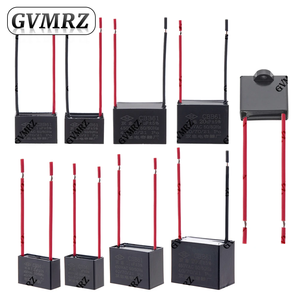 CBB61 Motor Run Capacitor 1.5–20uF 250V 450V AC Polypropylene Film for Fan Motor Replacement