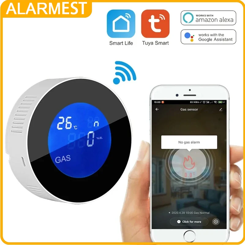 ALARMEST Tuya Wifi Natural Alarm Sensor With Temperature Function Fuel Gas Leak Detector LCD Display Smart Life App