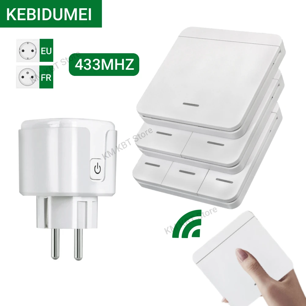 

Беспроводной выключатель-розетка 433 МГц с дистанционным управлением, вилка EU/FR, 230В/220В, 16А, беспроводной настенный выключатель 86-го типа с батареей для бытовой техники