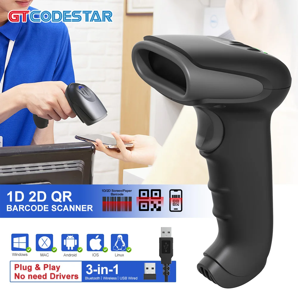 gtcodestar handheld 1d 2d barcode scanner wired wireless laser bar qr code reader scanners for warehouse or supermarket 01