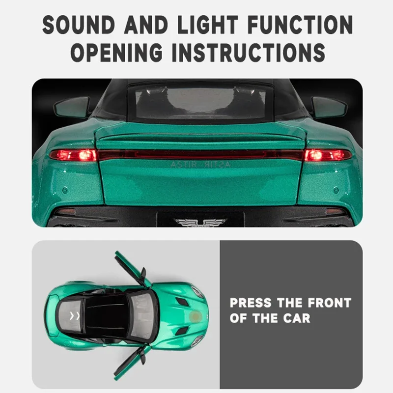 Diecast 1:24 Alloy Model Car Miniature Martin DBS Supercar for Children Collectible Birthday Gifts Metal Vehicle Kid Boys Hottoy