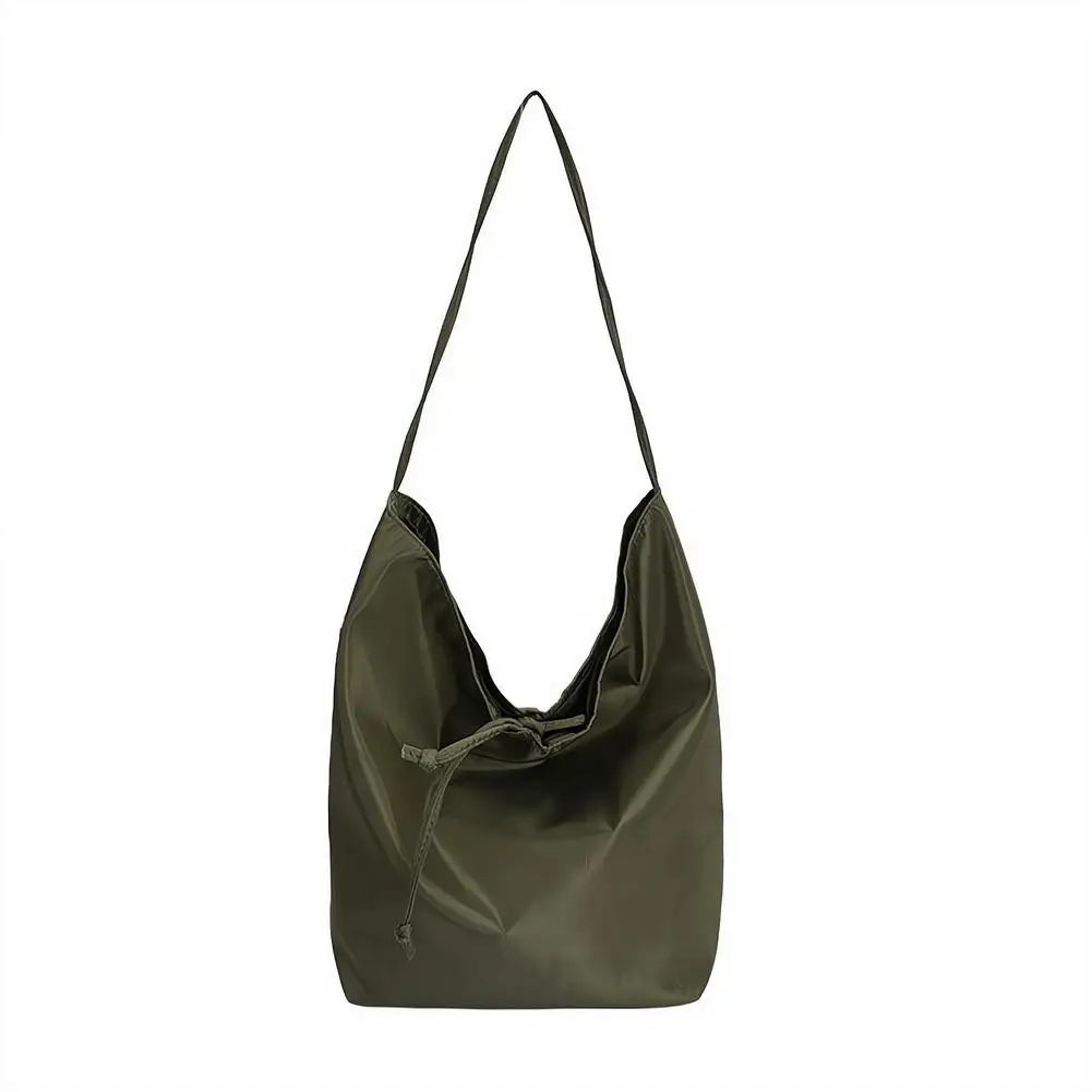 Neu eingetroffene große Nylon-Umhängetasche für Damen, minimalistischer, lässiger Stil, Vintage-Einkaufstasche mit Kordelzug und Schnalle – Detail 3