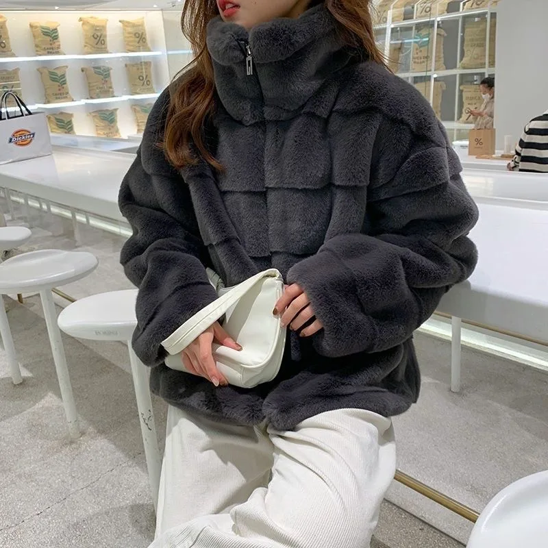 

Soft Faux Fur Coat For Women 2025 Fashion Stand Collar Women's Winter Coat Outerwears Solid Fur Jacket