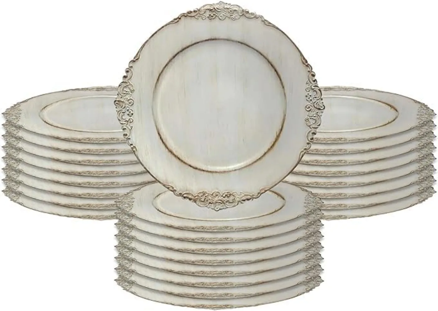 24-Piece 13-inch Royal Antiqued White Round Vintage Dinner Charger For Plates, Wedding Reception Chargers Plate Chargers