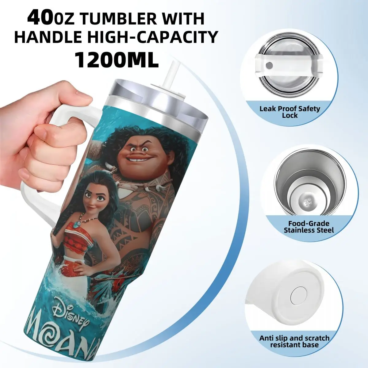 Movie Moana Maui Friendship  Stainless Steel Tumbler Travel Car Mugs Large Coffee Mug Leakproof Hot Drinks Milk Tea Water Bottle