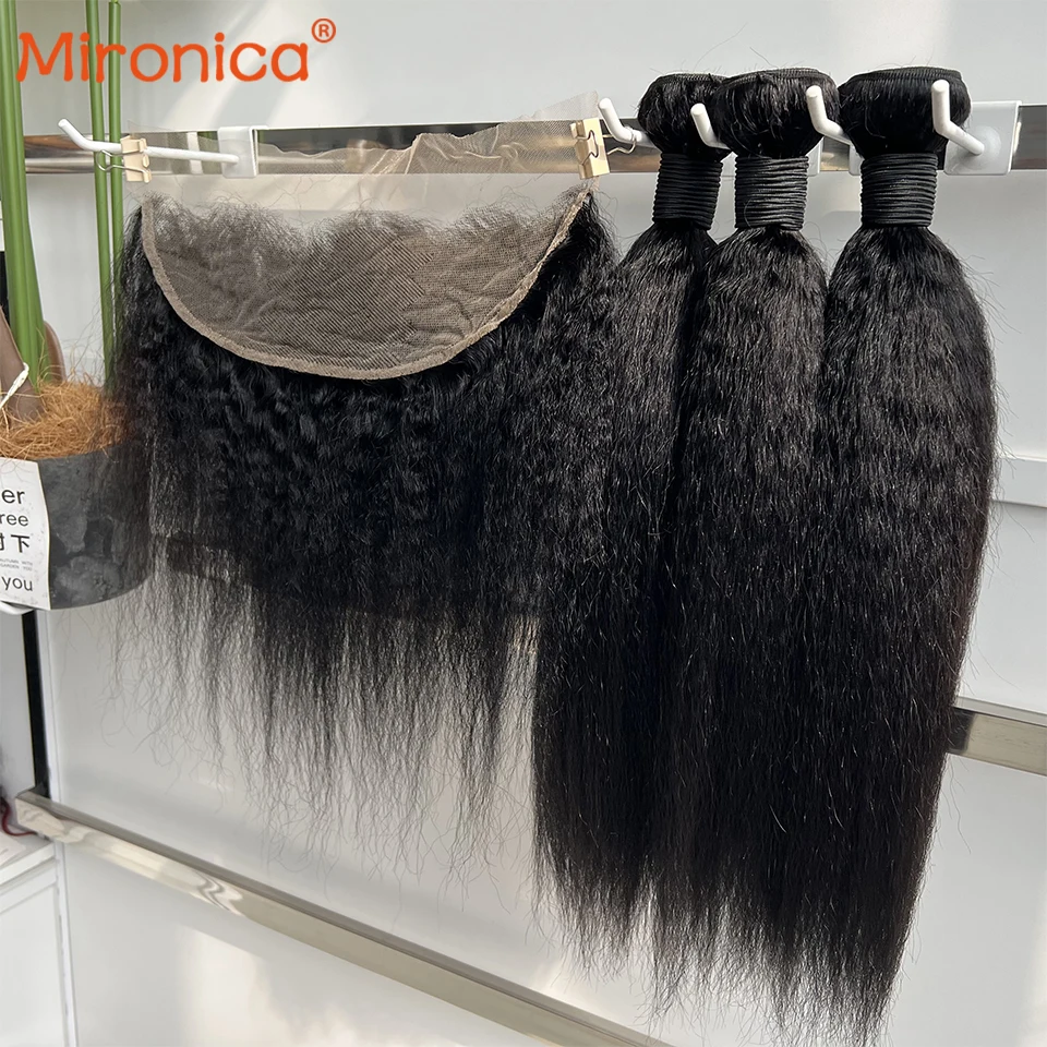 

Наборы прямых волос Kinky Straight с заколками 4x4 и 13x4, HD кружевной фронтальный топпер и прямые волосы Yaki, наборы для наращивания из натуральных человеческих волос