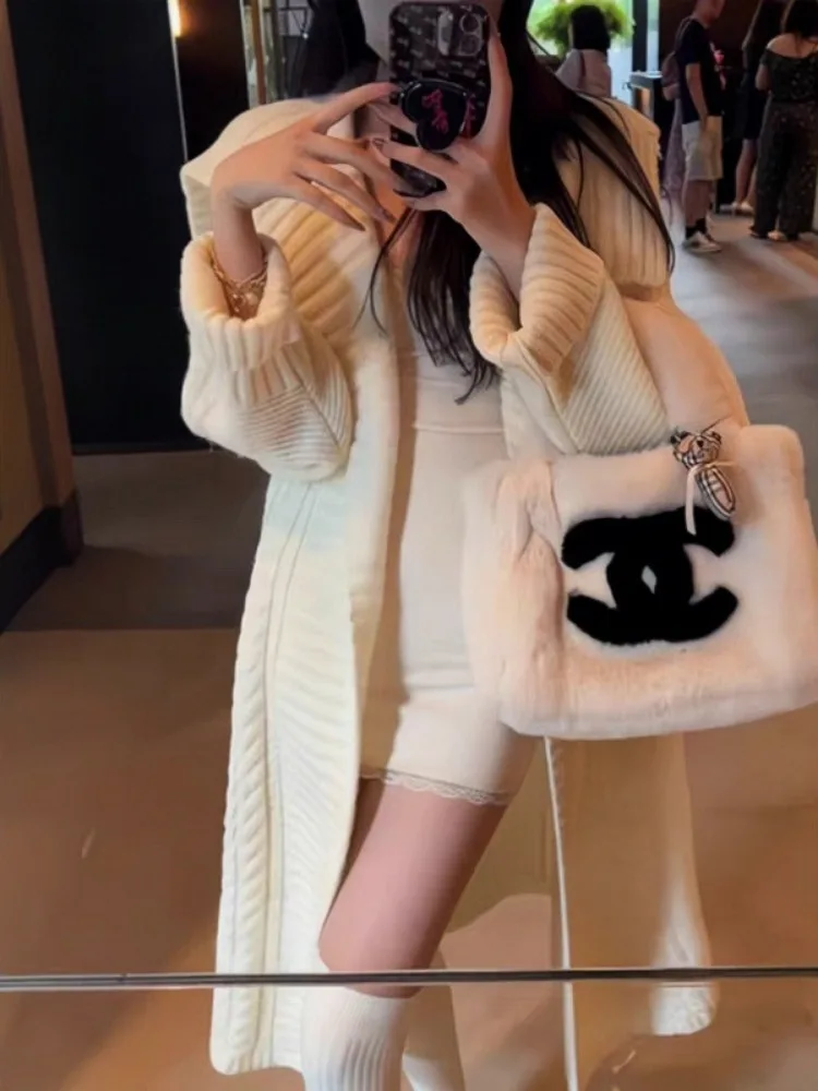 Large Lapel Long Sweater Cardigan Fried Dough Twists Coat Women Autumn Winter Loose Lazy Style Senior Quality Knitting Cardigan