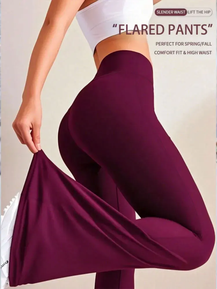 

Модные расклешенные брюки с высокой талией для йоги, широкие леггинсы-клеш, красные, белые, черные, спортивные брюки для фитнеса на открытом воздухе, повседневные, для стройных фигур