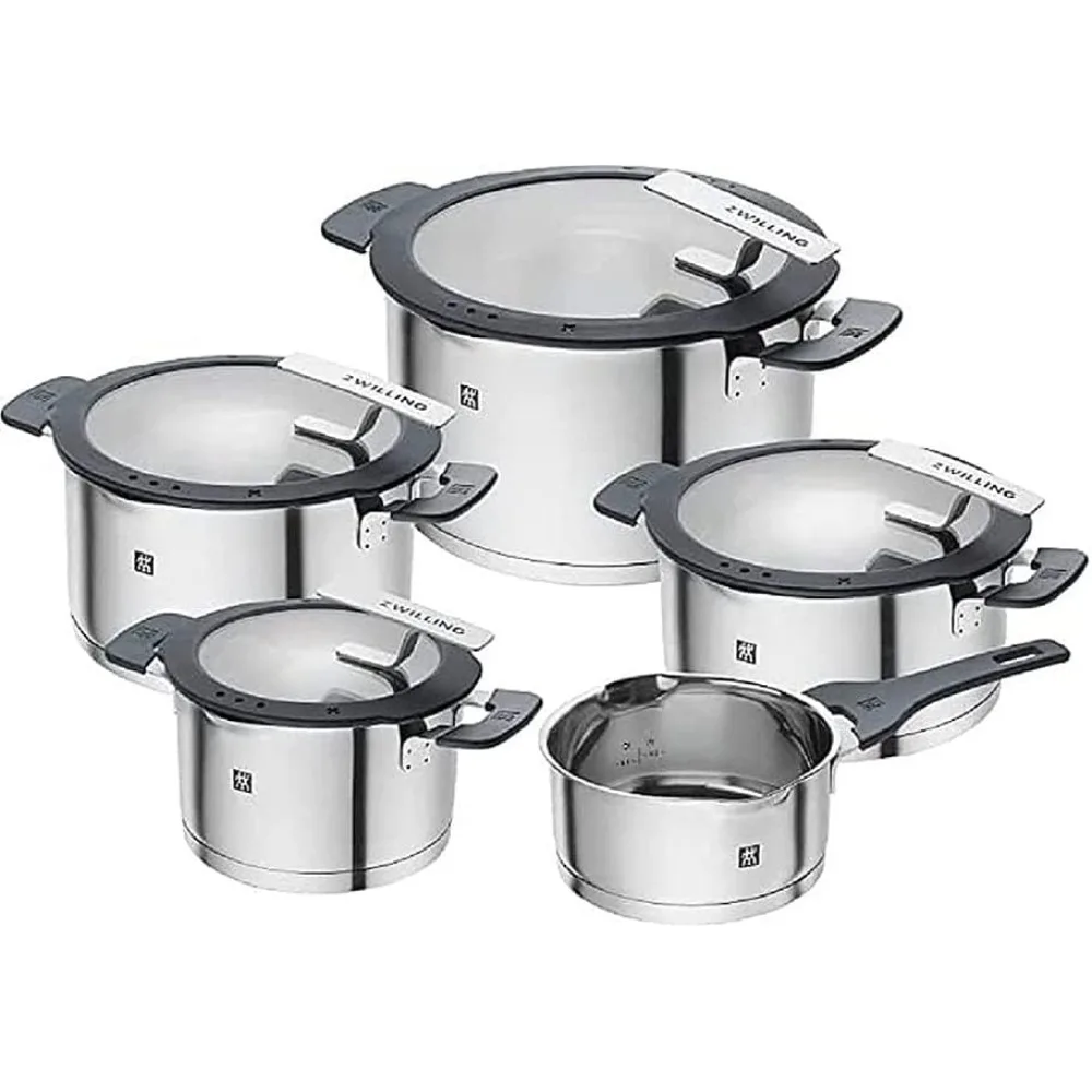 9Piece Premium Stainless Steel Kitchen Cookware Set, Induction Compatible, Stainless Steel Kitchen Pots Set, Oven and Dishwasher