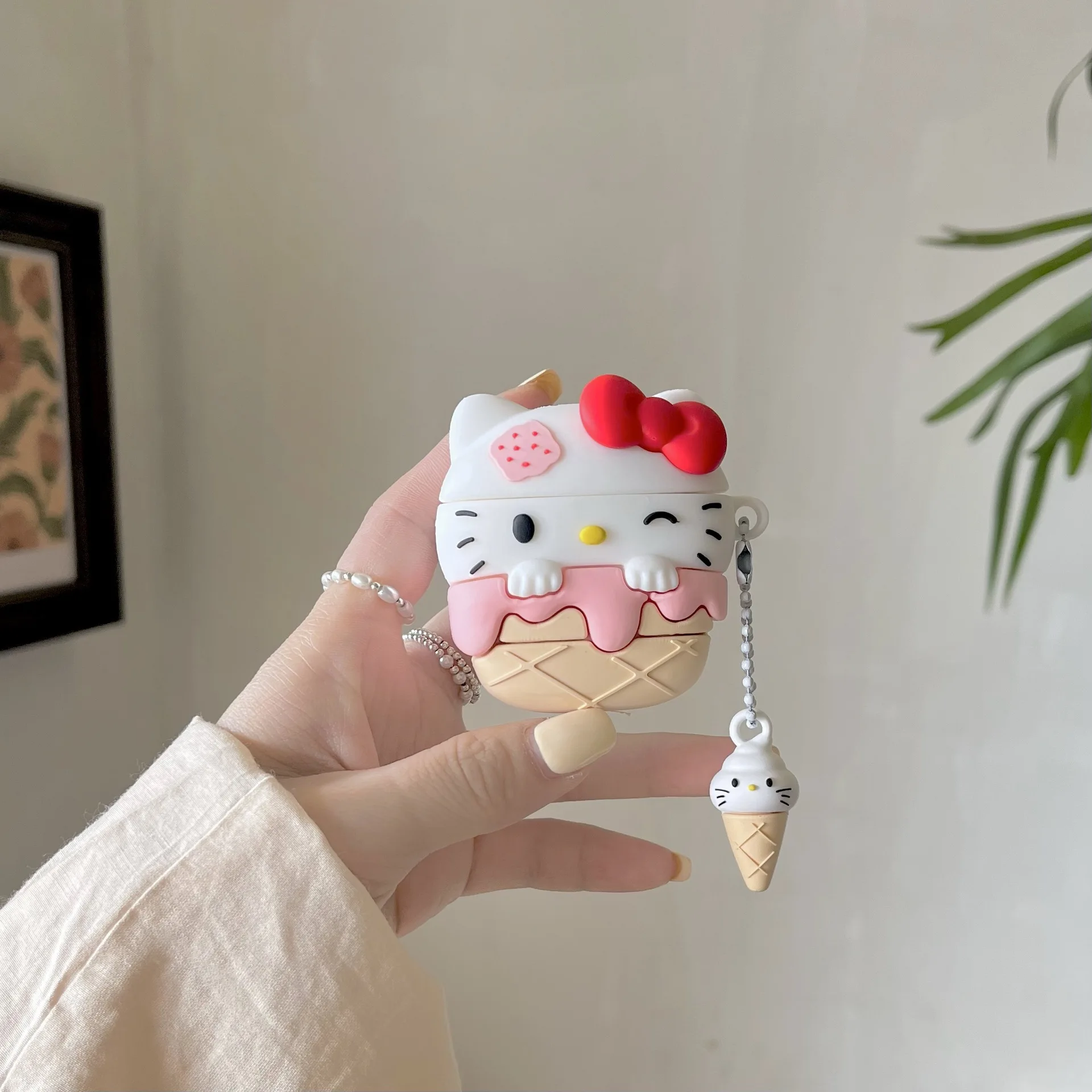 Funda para Airpods Pro 3, Funda de Silicona 3D con Diseño de Helado de Hello Kitty para Auriculares Airpods 4 3 2 1/Airpods Pro 2, Funda para Chicas